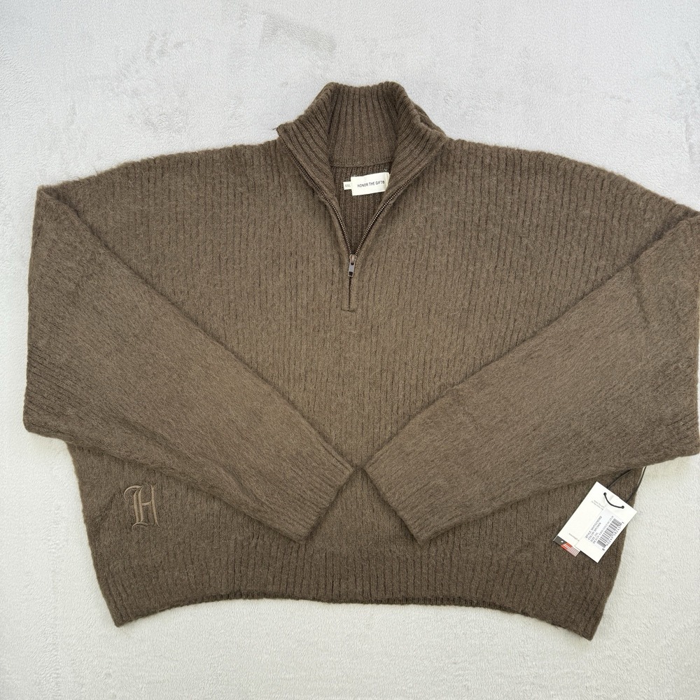 Honor The Gift Sweater‎ Women's Oversized Quarter Zip Cropped Brown Size 2XL NWT